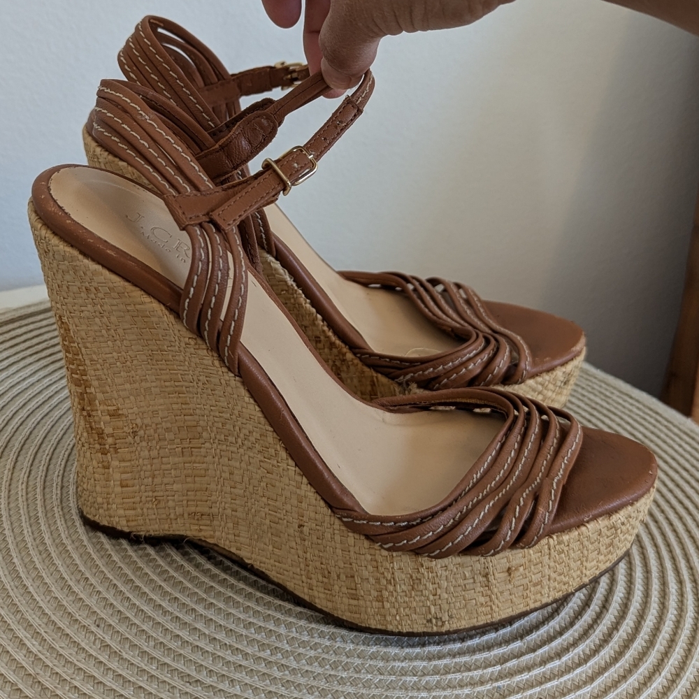 J.CREW Tan Leather Espadrille Wedge Sandals - Picture 4 of 7